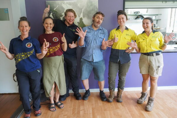 (From left) Taskforce staff Sylvia and Ciara, Wet Tropics Management Authority staff Andrew, Biosecurity Queensland staff Gary, Authority staff Jules & Kayleen – A great collaborative team effort.